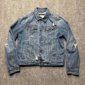 Abercrombie & Fitch Trucker Jacket Womens XL Blue Distressed Denim 100% Cotton